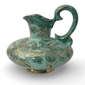 Vintage ceramic Capri green pitcher with gold accents